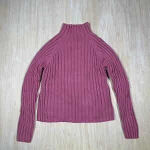 VTG Herman Geist Pink Mock Neck Ribbed Knit Slim Fit Casual Pullover Sweater LG